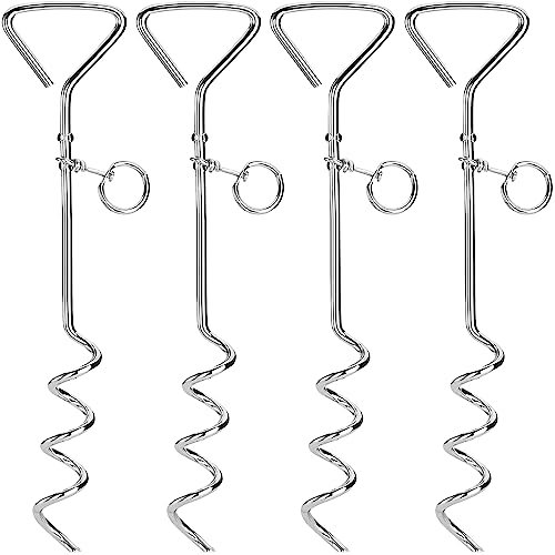 Fasmov 2 Pack Heavy Duty Screw In Ground Stake Pet Lead Holder Pole Metal Spiral Anchor Tie-Out with Ring, 42cm