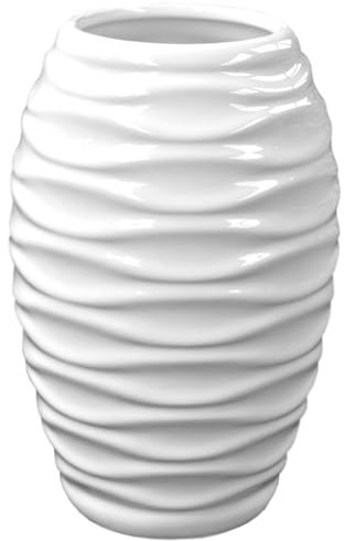 White 20cm Ceramic Vase Cylinder Embossed Shape Glaze Flowers Arrangement Vases Home Decorative Ornament