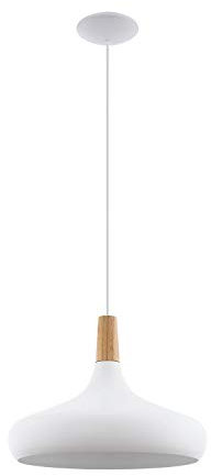 EGLO Pendellampe Sabinar, 1 flammige e Pendelleuchte, Hängelampe aus Stahl und Holz, Farbe: Weiß, braun, Fassung: E27, Ø: 40 cm
