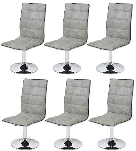 Mendler 6er-Set Esszimmerstuhl HWC-C41, Stuhl Küchenstuhl, höhenverstellbar drehbar, Stoff/Textil FSC® - Vintage betongrau
