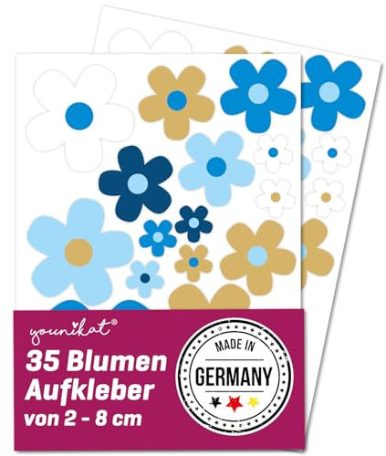 Blumen-Aufkleber-Set Blümchen blau braun I Flower-Power Sticker für Fahrrad Laptop Handy Küche Bad Fahrzeug-Aufkleber I wetterfest I kfz285