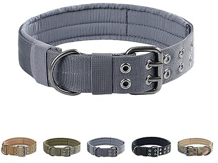 EXCELLENT ELITE SPANKER 1,5“ Breite militärische Hundehalsband einstellbare Metall D-Ring & Schnalle Arbeiten Hundehalsband für mittlere große Hunde(Gry-M)