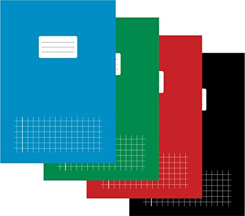 Schulheft 400094586 Notizbuch A4 kariert 10mm mit Rand 5er Pack 4 Farben 80 Seiten 70g Flexibler Kartondeckel 5er Pack 4 Farben