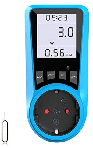 Stromkostenmessgerät, Stromzähler Leistungsmessgerät Energiekostenmessgerät Strommessgerät Steckdose, Leistungsmesser Messgerät mit Größer LCD Bildschirm, Überlastsicherung 3680W