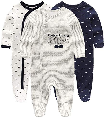 Kiddiezoom Unisex Schlafstrampler Baby Jungen Overall 3er Pack Pyjamas Baumwolle Strampler Jumpsuits Langarm Spieler Babykleidung mit
