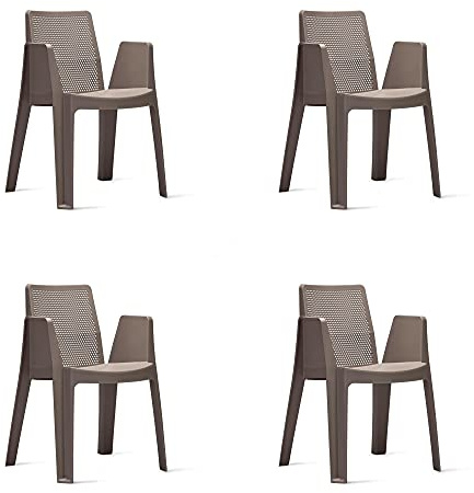 resol grupo GARBAR Play Set mit 4 Stuhl mit Armlehnen, für Garten, Terrasse, Balkon, Picknick, Camping, Catering, Veranstaltungen, Meetings, Design, leicht, stapelbar, Schokoladenbraun
