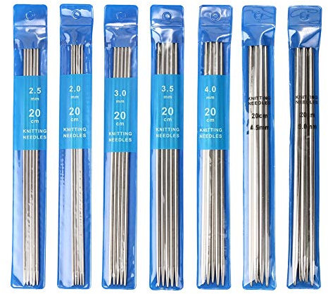 Knitting Needles Set, 35Pcs 20CM Stainless Steel 2-5.0MM Straight Knitting Needles,Double Pointed Sweater Knitting Needles Hooks Sewing Tool for Knitting Socks Scarfs Handcrafts, Knitting Pins Set
