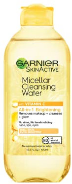 Garnier Eau micellaire avec vitamine C, nettoyant pour le visage et démaquillant, éclaircissant et hydratant, pour tous les types de peau, végétalien, sans cruauté envers les animaux, 400 ml, 1 pièce