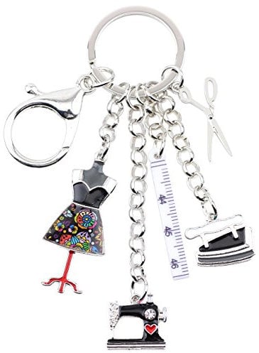 WEVENI Legierung Nähmaschine Schlüsselanhänger Schere Lineal Eisen Schmuck Emaille Charms Für Frauen Mädchen Geschenk (Schwarz)