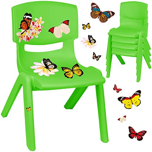 alles-meine.de GmbH Kinderstuhl/Stuhl - Motivwahl - grün + Sticker - Schmetterlinge & Blumen - Plastik - bis 100 kg belastbar/kippsicher - für INNEN & AUßEN - 0-99 Jahre - ..