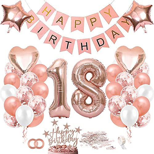 TOPHOPE Luftballon 18. Geburtstag Roségold Folienballon Luftballon Zahlen Geburtstagsdeko Mädchen 18 Jahr Riesen Folienballon Zahl 18 Ballon 18 Deko zum Geburtstag Roségold Happy Birthday