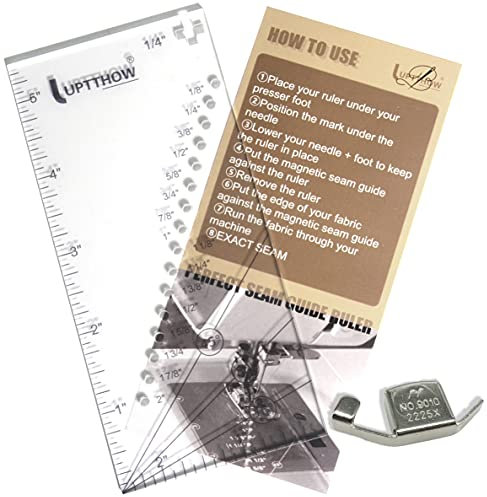 UPTTHOW Seam Allowance Ruler for Sewing Machine Trim Straight Line Hems 1/8 to 2, Perforated Seam Gauge with 15,30,45 Degree Line Indicators for Handmade Measuring Guide(1PC)