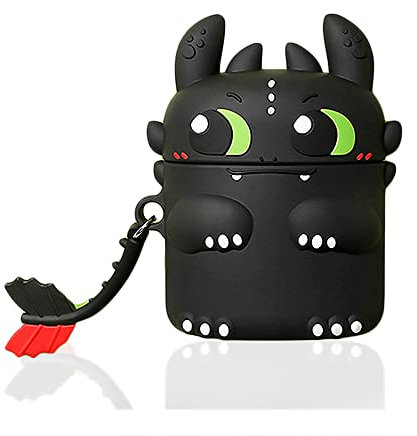 Viwind Silicone AirPods 2 & 1 Case Cover,Cute Funny Unique 3D Anime Airpod 1 2 Case,Shockproof Protective Skin Case Cover Support Wireless Charging for Girls Boys Women Kids-Toothless