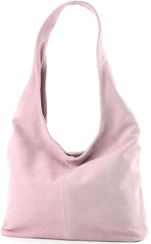modamoda de T150 Damen Schultertasche Shopper Large aus Wildleder handmade in Italy, Farbe:Rosabeige2021