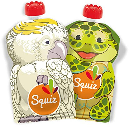 Lot de 2 Gourdes Réutilisables 130ml | Collection Australie | Pour Bébé, Enfant et Adulte | Compotes, Purées, Smoothies | Étanches, Durables et Écologique | Fabriquées en Suisse et en France | Squiz