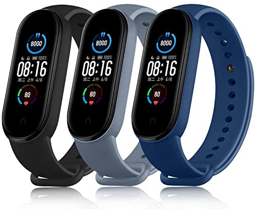 AK 3 Pezzi Cinturino per Xiaomi Mi Band 5/Xiaomi Mi Band 6/6 NFC/Amazfit Band 5, Silicone Morbido Traspirante