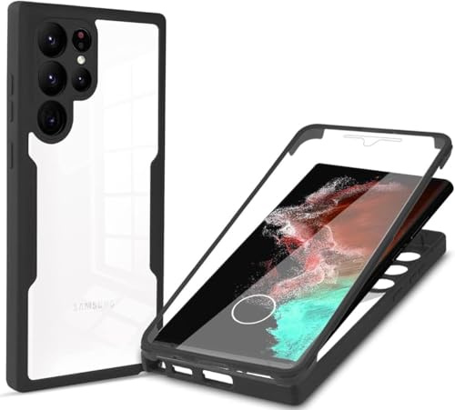 360 Grad Hülle Kompatibel mit Samsung Galaxy S23 Ultra | Handyhülle mit eingebautem Displayschutz für Galaxy S23 Ultra | Schwarz