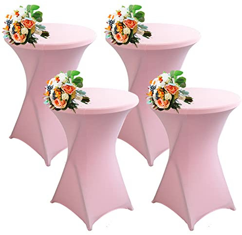 SHUOJIA Strech Husse Für Stehtische Ø 60/80cm – Strechüberzug Tischhusse Für Bistrotische – Cocktail Tischdecken Stehtischhusse Für Hochzeit,Geburtstag,Taufe Etc (4Pcs-60cm,Pink)