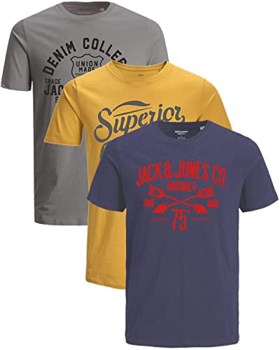 JACK & JONES Herren 3er-Set T-Shirts aus Baumwolle (Slim-fit Mix Opt 5, L)