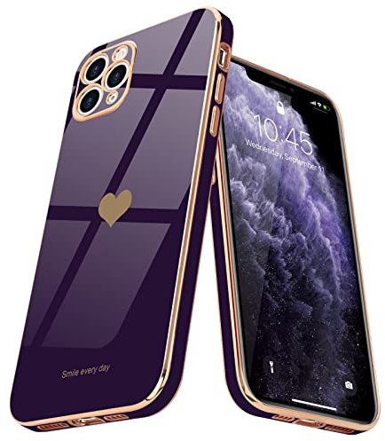 Teageo for iPhone 11 Pro Max Case Cute Heart Pattern for Women Girls Slim Luxury Bling Plating Soft TPU Anti-Scratch Shockproof Bumper Phone Case for iPhone 11 Pro Max, Dark Purple