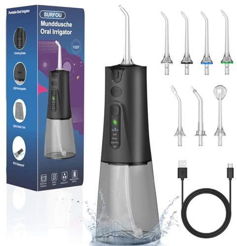SURFOU Irrigador Dental Portatil Bucal, Irrigadores Dentales Bucales Limpiador Dientes Agua Presion, Profesional Inalambrico Irrigador-dental Con Irradiador Limpieza Water Flosser for Teeth Viaje