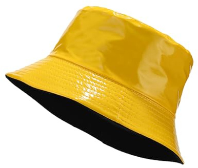 yolrdiw Unisex Fischerhut aus PU-Leder, glänzend, wendbar, wasserdicht, Fischerhut