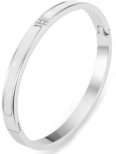Tidefire Edelstahl Kristall Zirkonia Armbänder 18K Gold Plattiert Damen Armband Titanium Stahl Armreif (691 Silber)