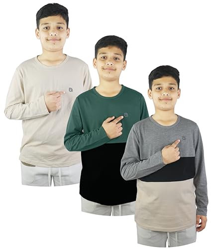 Bahob® 3 Pack Boys Long Sleeved Top Round Neck Kids T Shirts Long-Sleeve T-Shirt Soft Cotton 3-14 Years (KFTS-58-A, 7-8 Years)