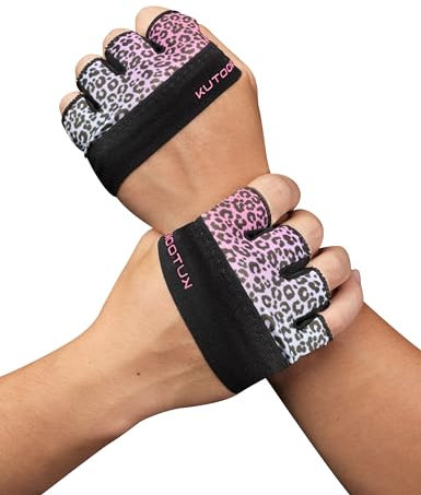 KUTOOK Fitnesshandschuhe Herren Kraftsport Krafttraining Handschuhe Damen Gym Gloves Women Sporthandschuhe Griffpolster Trainingshandschuhe Rosa Leopard Muster M
