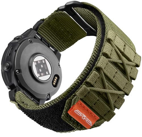 Bandletic Armband Kompatibel mit Garmin Fenix 7X/6X Pro/Instinct 2X/Epix 2 Pro, 26 mm Nylon Ersatzarmband für Fenix 6X/5X/Enduro 2/Tactix 7 Pro/Descent MK2i/Fenix 3 Quick Fit Uhrenarmband, M-Grün