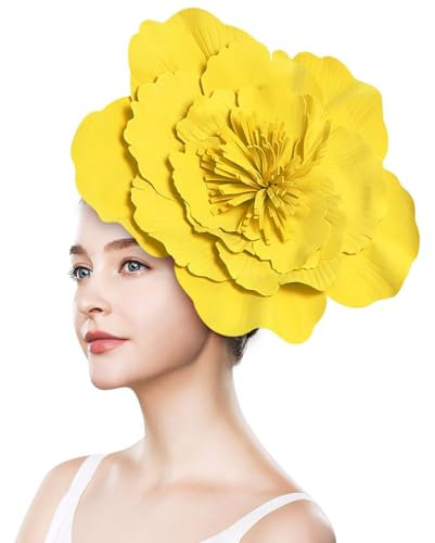 Fascinator mit Blume, große Blumenhüte für Damen, Blumen-Fascinator Schwarz für Damen, großes Blumen-Stirnband, Kostüm, Kopfbedeckung, Stirnband, große Blumen-Haarbänder (Gelb)