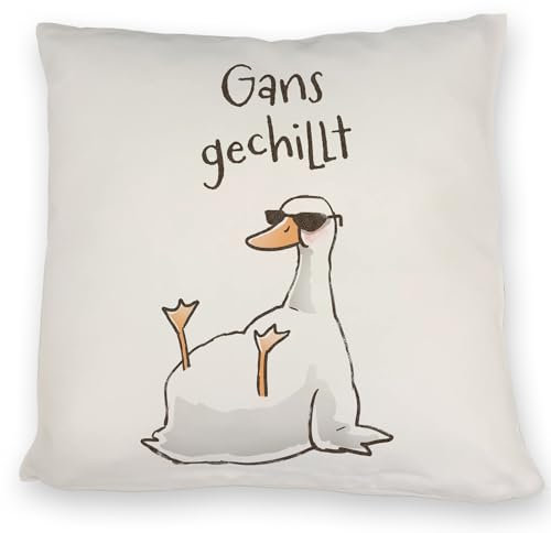Gilbert die Gans Kissen mit Spruch Gans gechillt Witziges Comic Design Ideal für Geburtstag Geburt Pechvogel Miesepeter Ganter