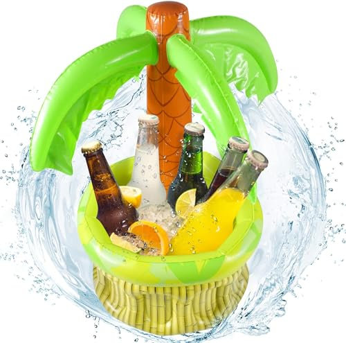 Inflable Palm Tree Cooler, 65 x 35 cm, portavasos hinchables, portabebidas, piscina, bar flotante para piscina, palmera inflable para fiestas y fiestas de playa