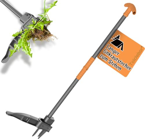 Toiclebor Unkrautstecher,Hand-Unkrautentferner mit langem ergonomischem Griff,Unkraut jäten ohne Bücken oder Knien–Schwarz