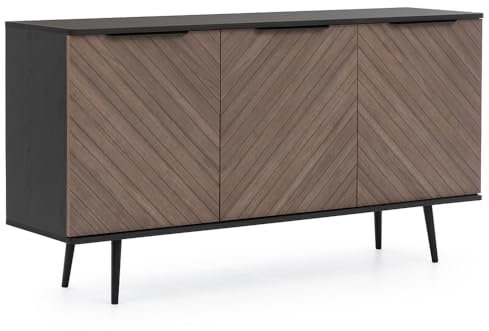 Lomadox Sideboard Kommode 150cm in Graphit und braun mit Holzoptik