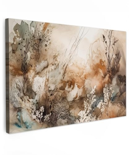 MuchoWow© Canvas Wall Art 47x31 / 120x80 cm Decor Paintings Prints framed on Canvas Decorations Wallart Abstract - Beige - Paint - Art - Nature - Flowers