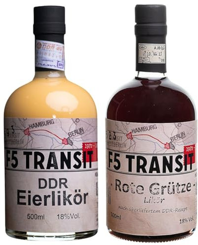 Eierlikör nach DDR-Rezept 0.5l und fruchtiger Rote Grütze Likör 0.5l im Set | F5 Transit | 2 Flaschen je 500ml | Schwechower Brennerei (1229)