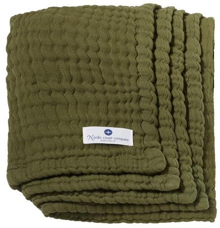 Musselindecke Baby von Nordic Coast Pucktücher Einschlagdecke Musstuch Puckdecke Mulltücher Krabbeldecke Spucktuch Grün Schmusdecke Kinderwagendecke Oliv 80x80cm