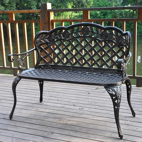 Metal Garden Love Seat Französische 2-Sitzer-Bank, Aluminiumguss, Vintage, Outdoor, Park, Veranda, Liegestuhl - Rustikaler Sessel für Gartenmöbel