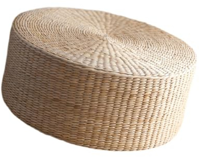 Ioensy Handgefertigtes, Gewebtes Meditationskissen, Rundes Bodenkissen Aus Schilf, Pouf, Sitzkissen für Landhaus Schlafzimmer, Balkon, 30cmx20cm