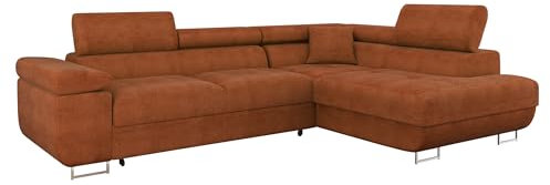 Mirjan24 Ecksofa Torezio mit Bettkasten, Einstellbare Kopfstützen, Sofa mit Schlaffunktion, Eckcouch für Wohnzimmer, Polsterecke, L-Form Couch mit Bettfunktion (Flow 09, Seite: Rechts)