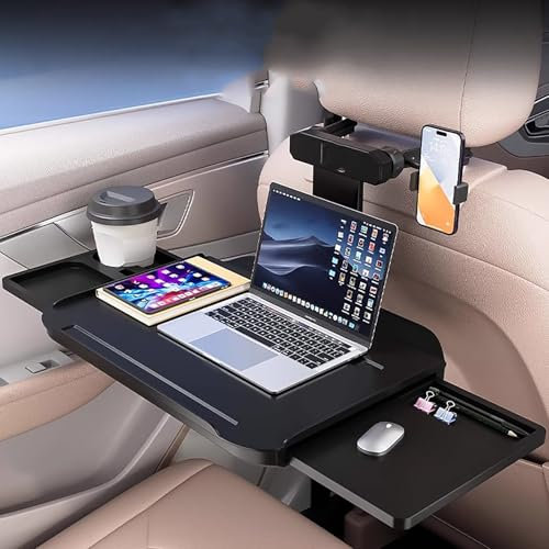 Auto Tisch mit Ausziehbarem Tablett und Getränkehalter, Tragbarer Laptop Halterung Auto, Klapptisch Auto Rücksitz, 58 X 25 cm, Passt in die Meisten Fahrzeuge