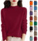 Cashmere Jumpers Ladies Women's Semi Turtleneck Sweater Long Sleeve Solid Color Pullover with A Base Shirt Autumn and Winter Warm Loose Sweater Jumpers for Women UK