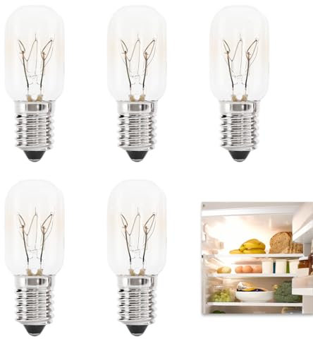 5Pcs 15W E14 Screw Salt Lamp Bulbs, 230V Mini Wax Warmer Light Bulbs, Light Bulb Warm White, Small Edison Screw SES Pygmy Bulb, Warm White 2700K Dimmable, T20 E14 for Fridge Oven Wax Burner Bulbs