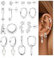 JeweBella Ohrringe Silber/Gold - Creolen, Hängend, Zirkon - Mehrere Paare - Damen, Mädchen - Medizinische Ohrstecker, Chirurgenstahl, Hypoallergen - Ohrringe Set für Mehrere Piercings