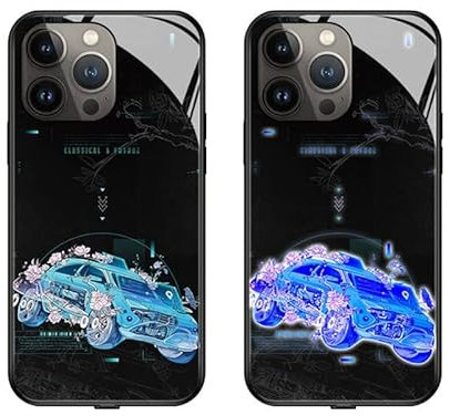 LED Intelligent Sound Control Light-Up Phone Case for iPhone 14 13 12 Pro Max, Tempered Glass Back Soft Slim TPU Bumper Shockproof Colorful Light Up Phone Case,Call Music Flash. (A, for 15 Pro)