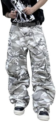 Zewool Herren Casual Wide-Leg Denim Cargo-Hosen Hose Mittelschwere Baggy Jeans mit Taschen Skater Y2K Hip Hop Streetwear Entspannte Lockere Passform 2000er Wandern und Reisen,E10 Camo,S