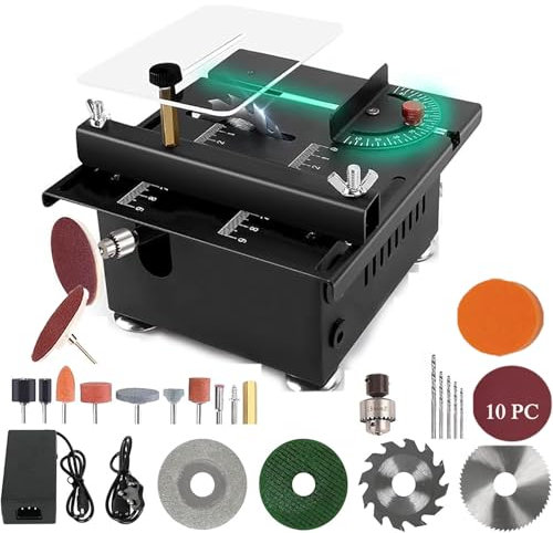 Generic Small Table Saw, Miniature Table Saw for Crafts, Wood Cutting, Multi-Function Tool with Sanding Discs
