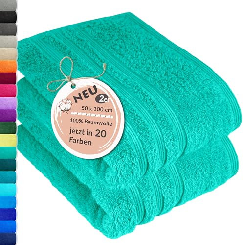 Lashuma Frottee Handtücher Set 50x100 cm Meeres Türkis, London Weiche Baumwolltücher, Perfekt für Strand, Bad und Wellness