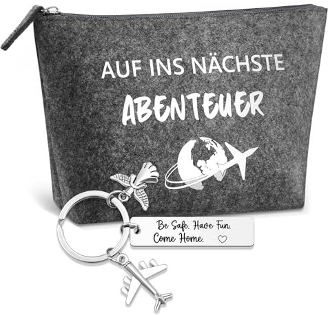 Patelai Reise Geschenk Glücksbringer Reise Filz Kosmetiktasche Schutzengel Schlüsselanhänger mit Gravur für Reisende Kulturtasche Klein Geschenke Reisende Auslandsjahr Abschiedsgeschenk(Dunkelgrau)